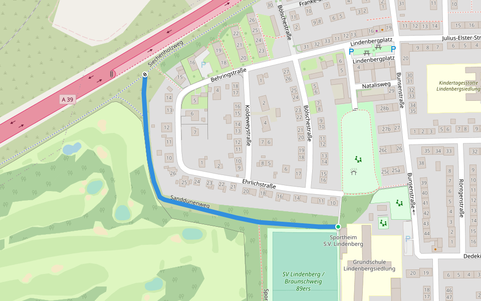 Sanddünenweg walking route map in Braunschweig