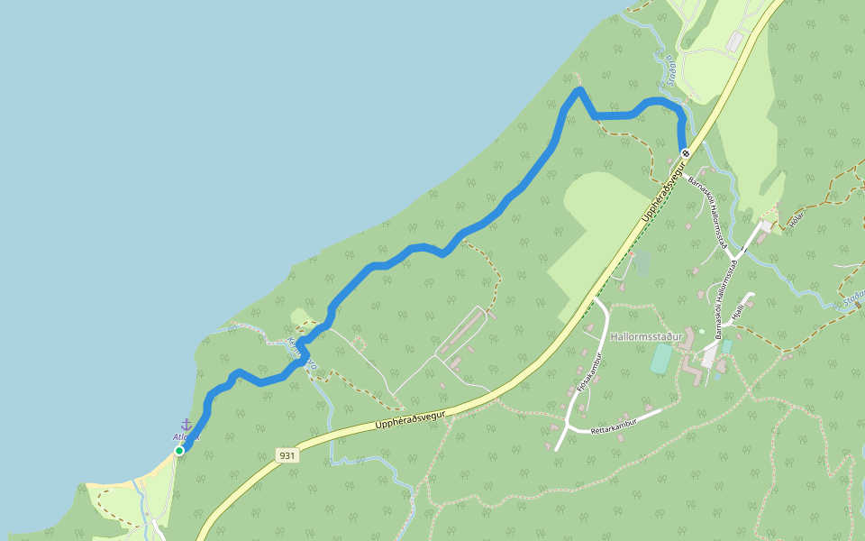 Atlavík-Trjásafn-Shellskáli walking route map in Hallormsstaður