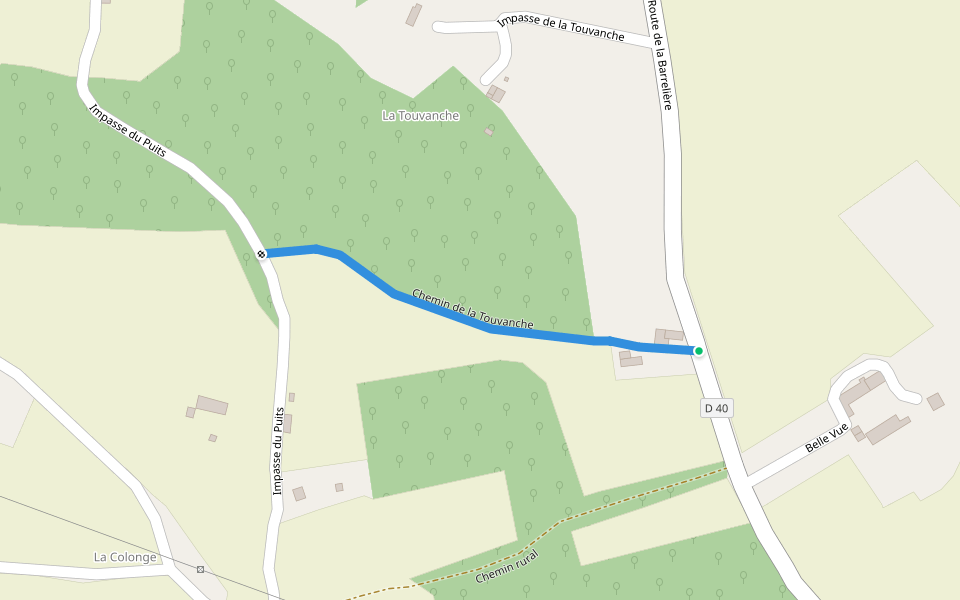 Chemin de la Touvanche walking route map in Romagnieu