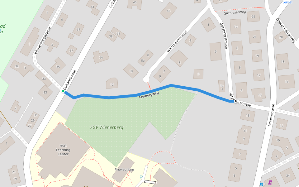 Freibergweg walking route map in St. Gallen