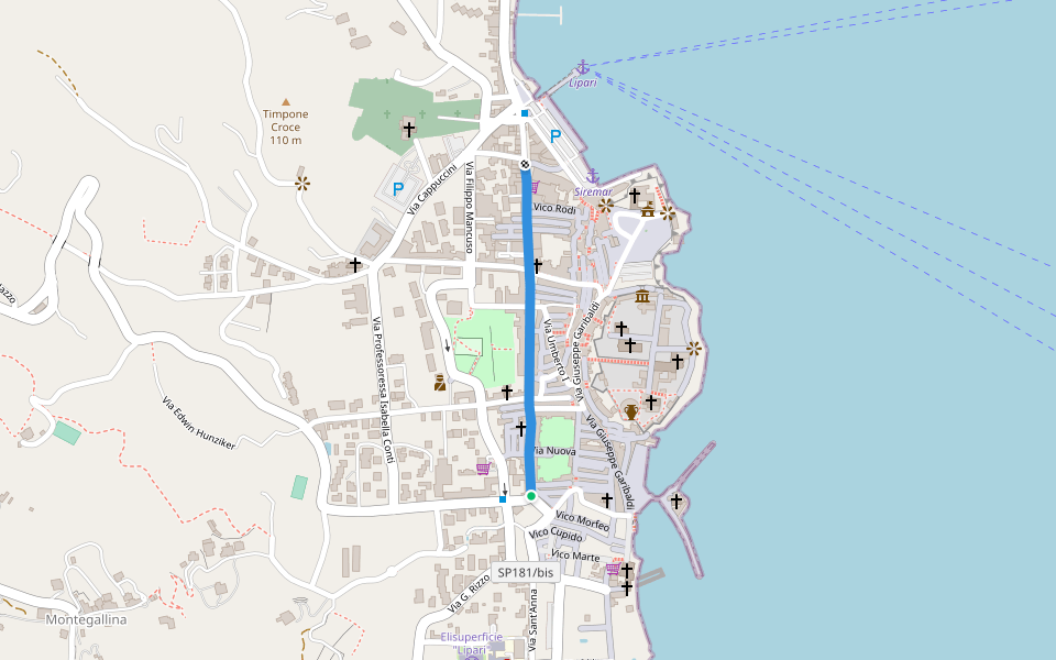 Corso Vittorio Emanuele walking route map in Lipari
