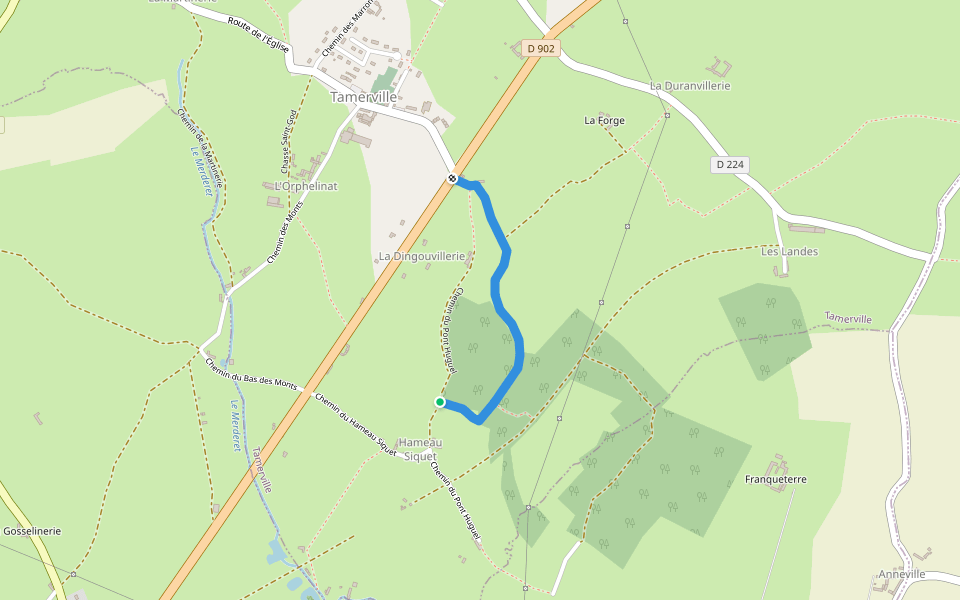 Chasse des Fossés walking route map in Tamerville