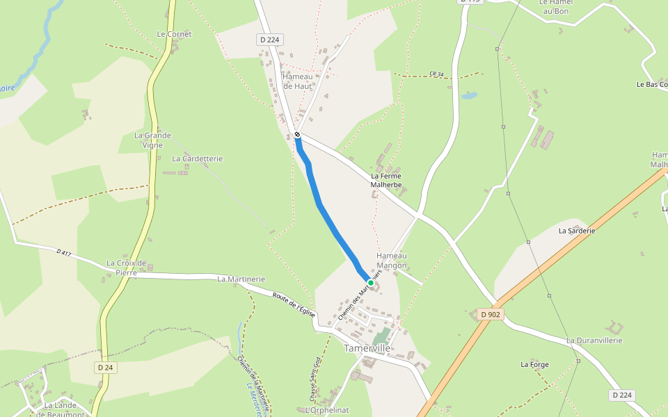 Chemin de la Manaiserie walking route map in Tamerville
