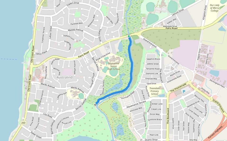 Brunswick River Path walking route map in Australind
