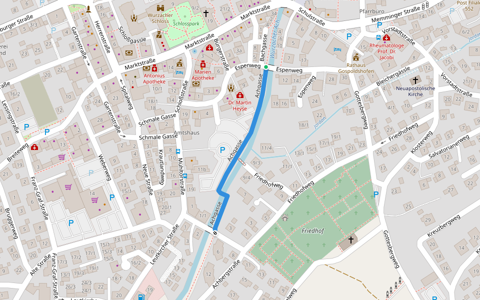 Achgasse walking route map in Bad Wurzach