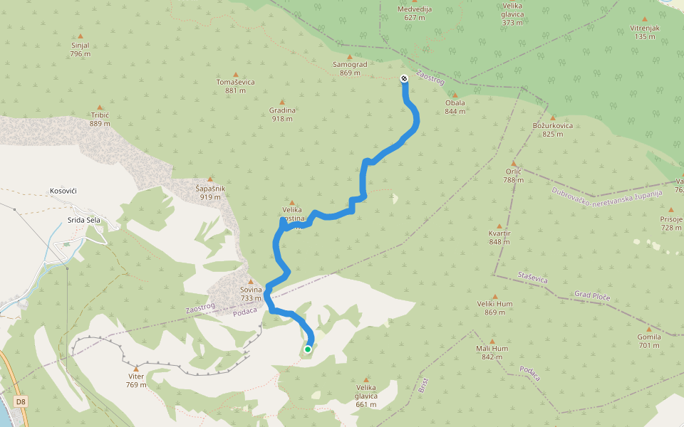 Podačko polje - Rilić walking route map in Gradac
