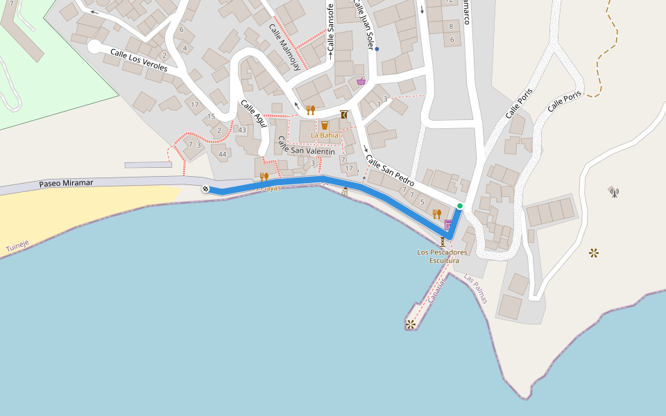 Paseo Miramar walking route map in Las Playitas