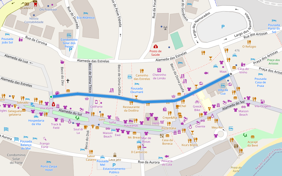 Alameda da Lua walking route map in Praia do Forte