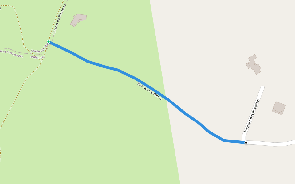 Rue des Picolettes walking route map in Malemort