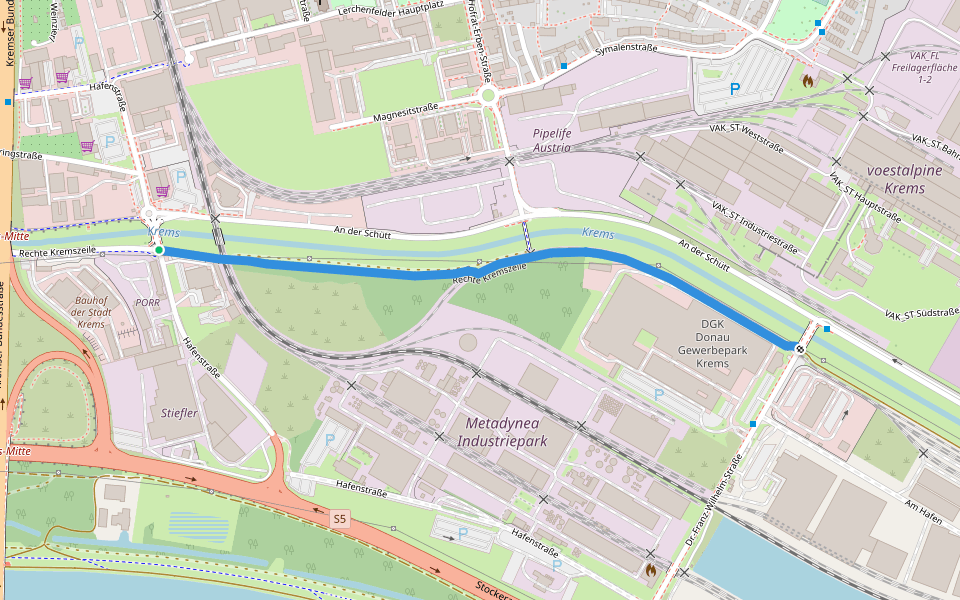 Rechte Kremszeile walking route map in Krems an der Donau