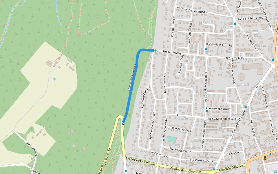 Chemin des Pestiférés walking route map in Louviers