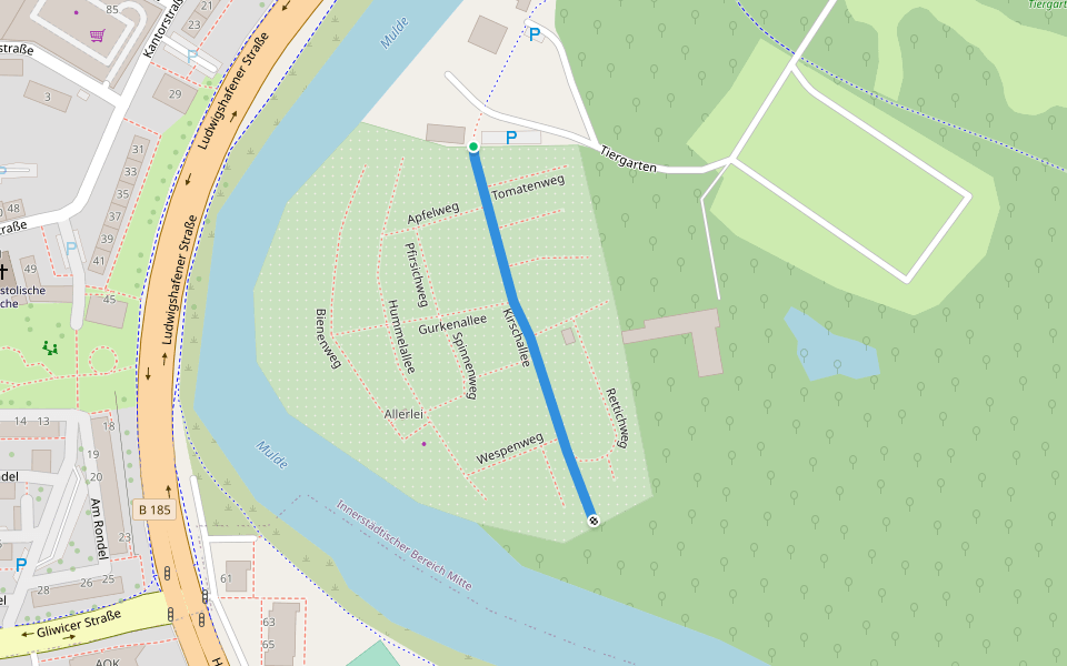 Kirschallee walking route map in Dessau-Roßlau