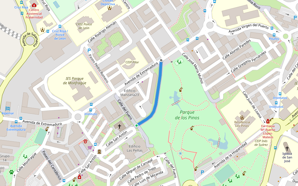 Calle San Antón walking route map in Plasencia