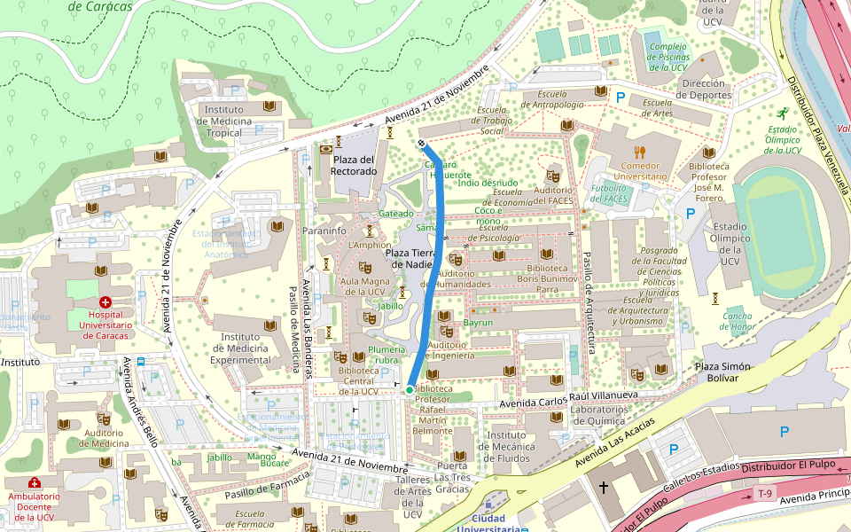 Pasillo de Tierra de Nadie walking route map in Caracas