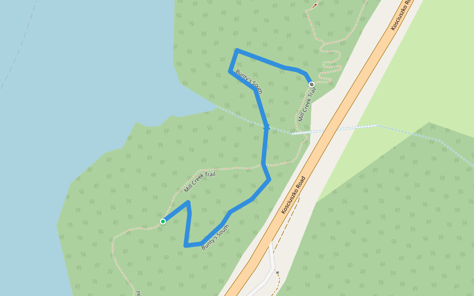Bunty's South walking route map in Jindabyne