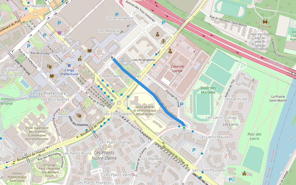 Chemin des Bourgognes walking route map in Pontoise