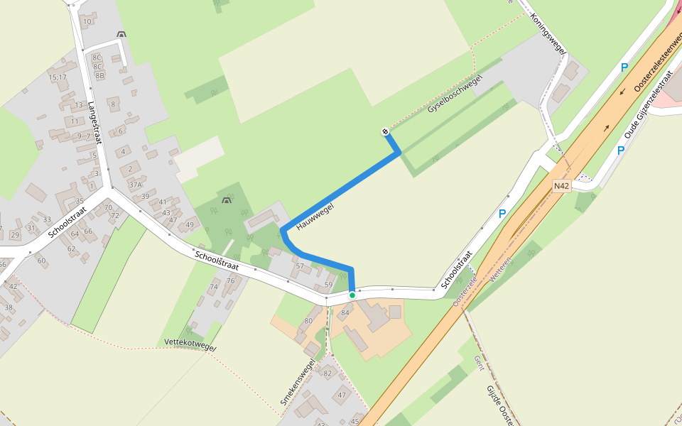 Hauwwegel walking route map in Wetteren