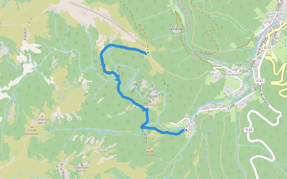Route de Nébuzon walking route map in Rosis