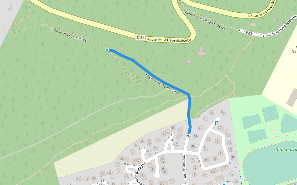 Chemin des Fontenelles walking route map in Louviers