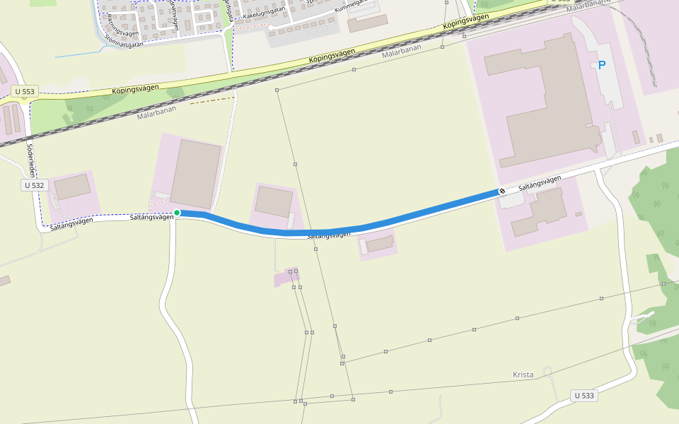 GC-väg Hacksta walking route map in Västerås