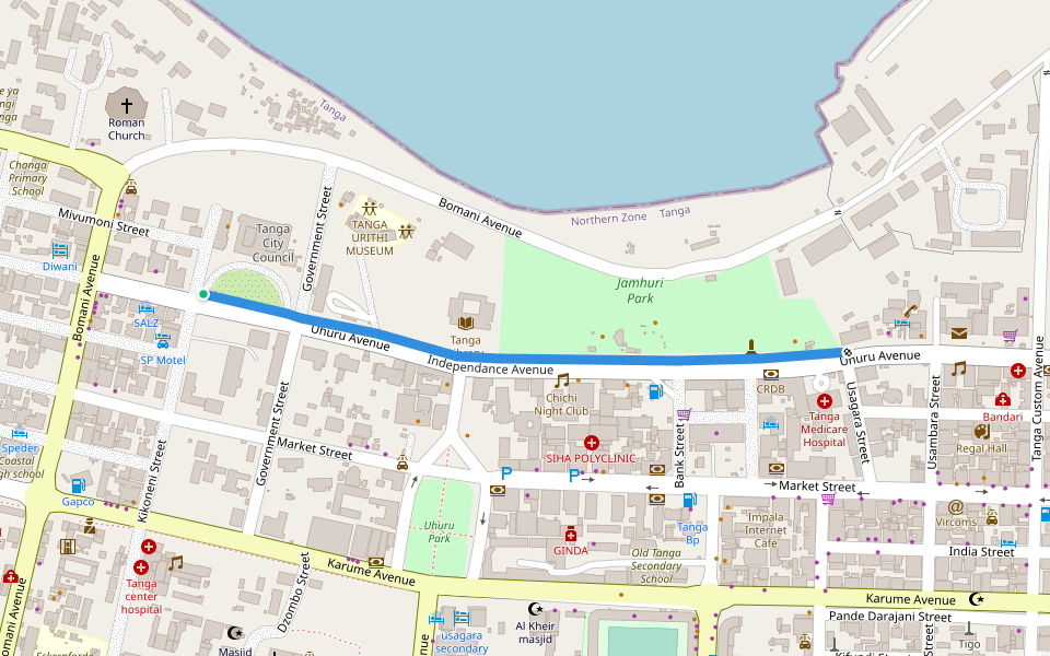 Independance Avenue walking route map in Mahandakini