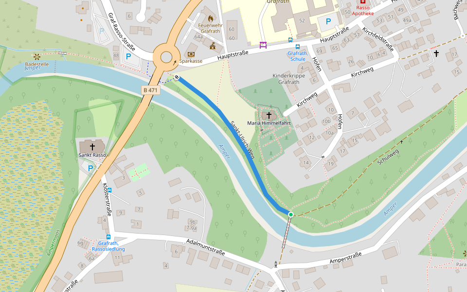 Sankt-Ulrich-Weg walking route map in Grafrath
