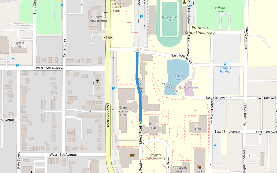 Morse Road walking route map in Emporia