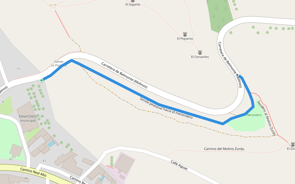 Senda peatonal hacia el merendero walking route map in Mota del Cuervo