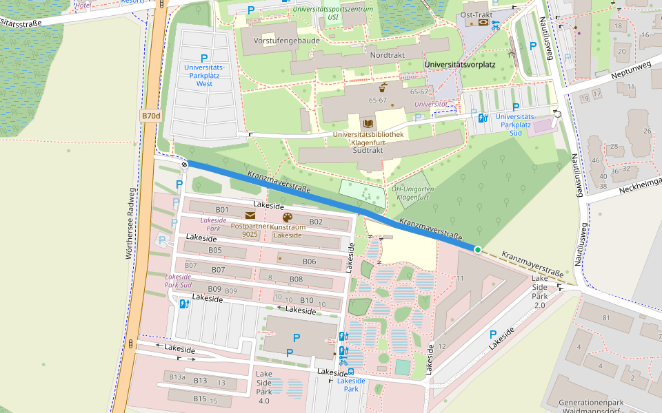 Kranzmayerstraße walking route map in Klagenfurt am Wörthersee