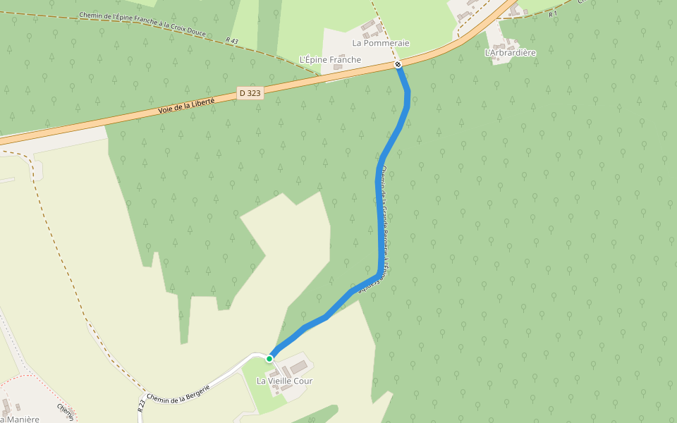 Chemin de la Grande Bergerie à l'Épine Franche walking route map in Connerré