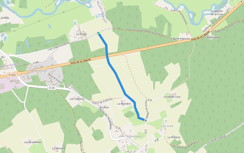 Chemin du Piolay à la Grande Bergerie walking route map in Montfort-le-Gesnois