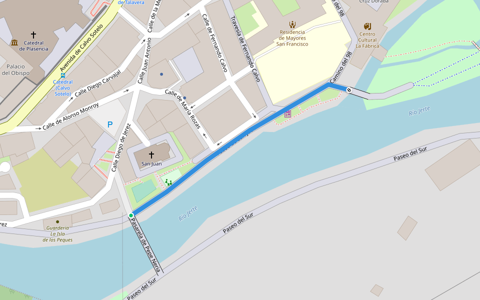 Paseo de San Juan walking route map in Plasencia