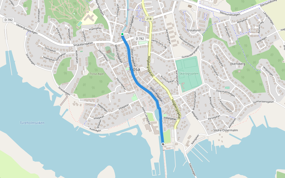 Östra Ågatan walking route map in Trosa