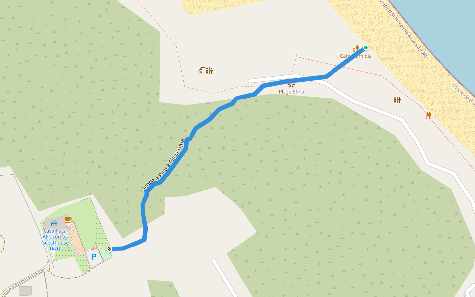 Senda à Pied à Playa Sfiha walking route map in Tangier