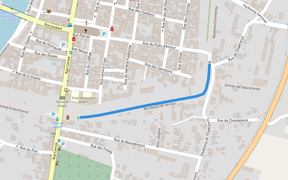 Boulevard de Verdun walking route map in Villeneuve-sur-Yonne