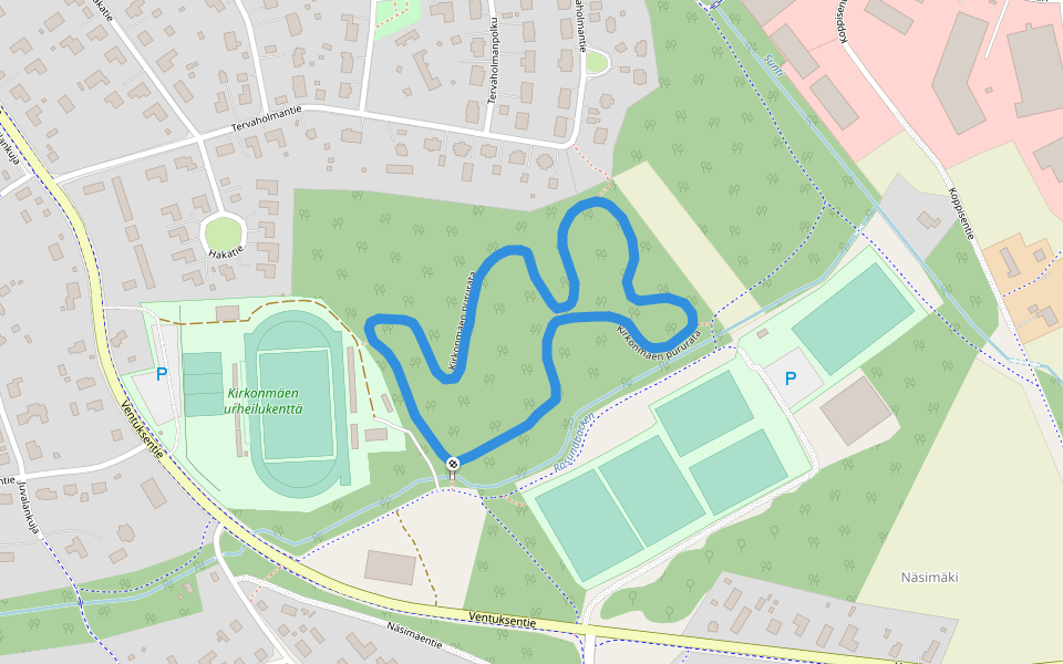 Kirkonmäen pururata walking route map in Kokkola