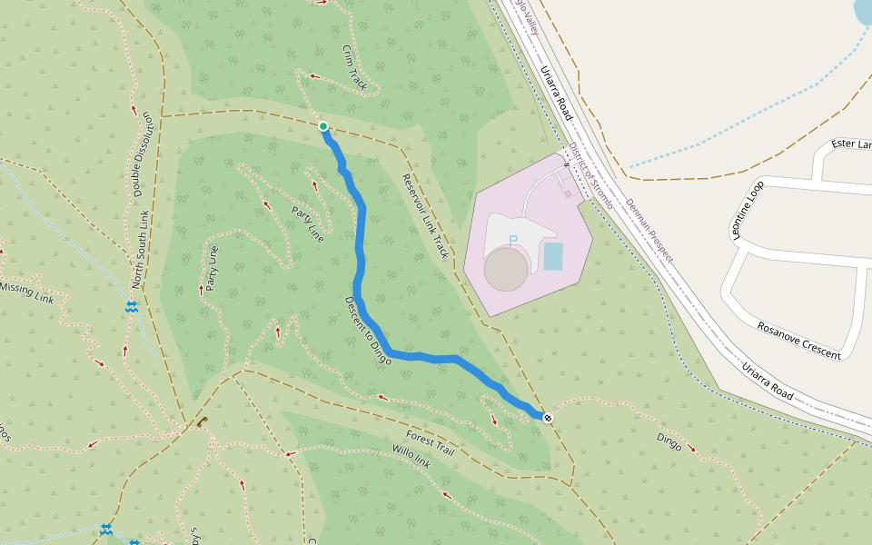 Descent to Dingo walking route map in Denman Prospect