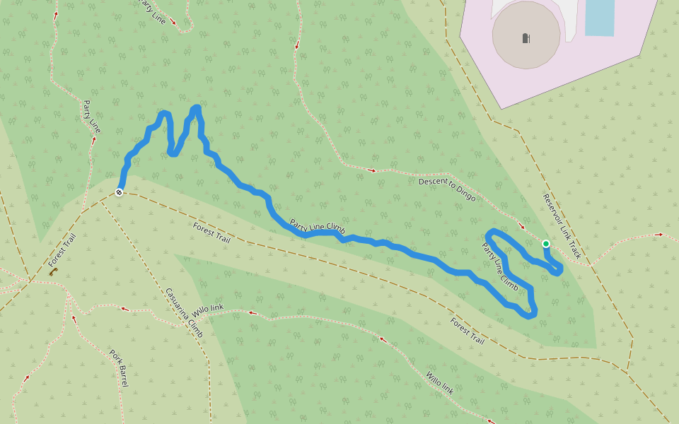 Party Line Climb walking route map in Denman Prospect