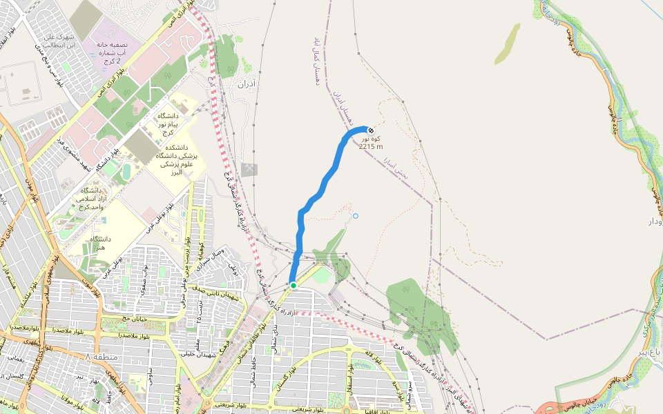 مسیر قله walking route map in Karaj