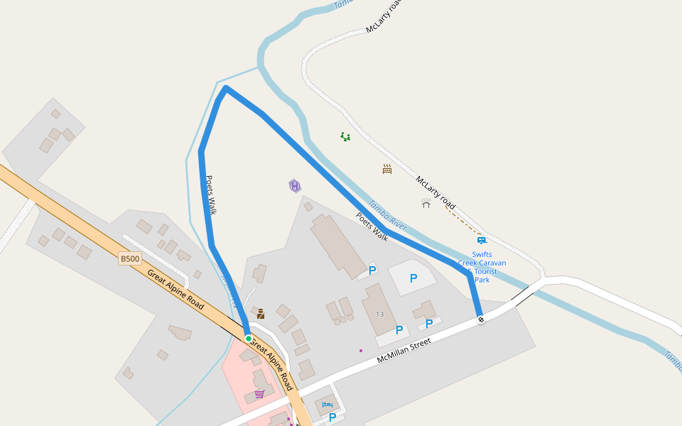 Poets Walk walking route map in Swifts Creek