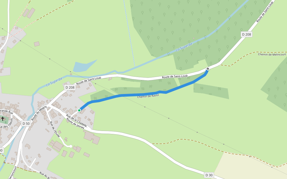 Chemin de Ravoz walking route map in Melincourt