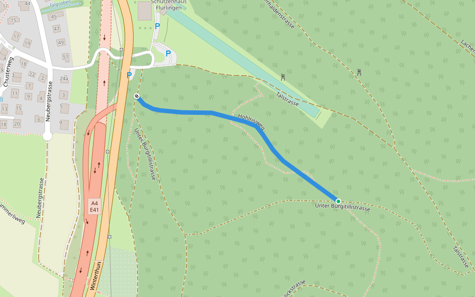 Hohlrisiweg walking route map in Flurlingen