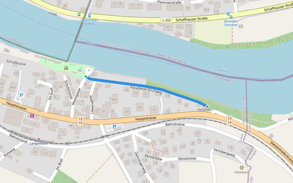 Paradieser Kirchweg walking route map in Feuerthalen