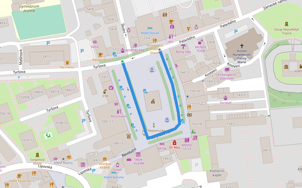 Masarykovo nám. walking route map in Jesenik