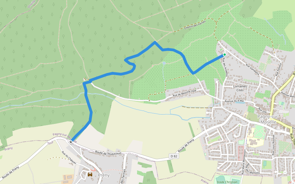 Andelin Sour le Chemin walking route map in Pagny-sur-Moselle