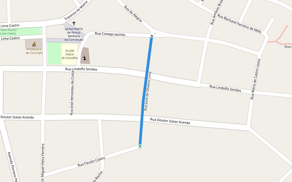 Rua José de Oliveira Lima walking route map in Coruripe