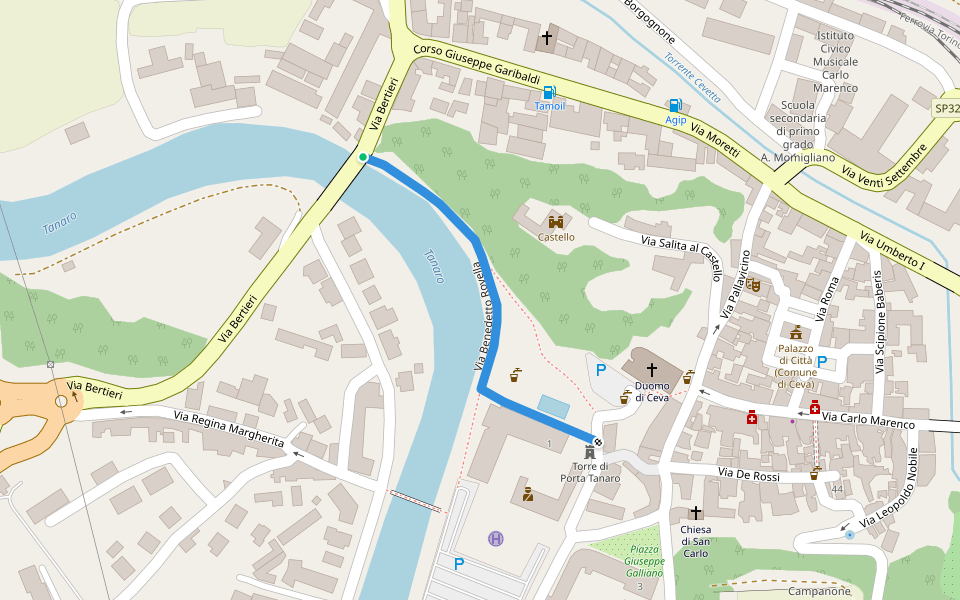 Via Benedetto Rovella walking route map in Ceva