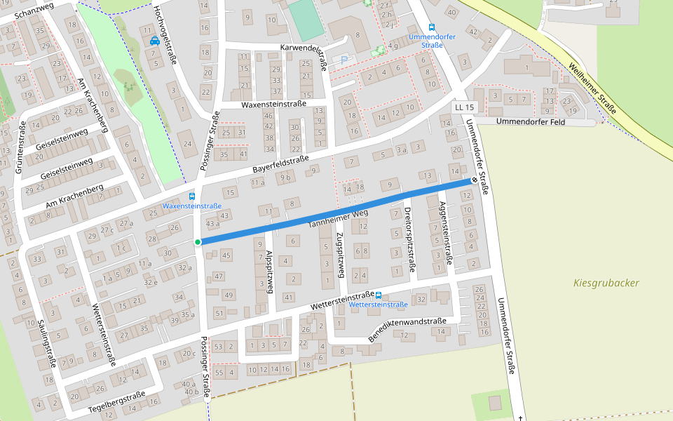 Tannheimer Weg walking route map in Landsberg am Lech