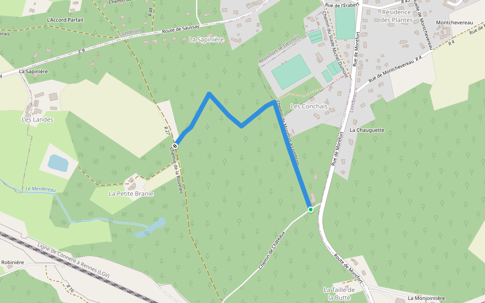 Chemin de Montfort à Lombron walking route map in Montfort-le-Gesnois