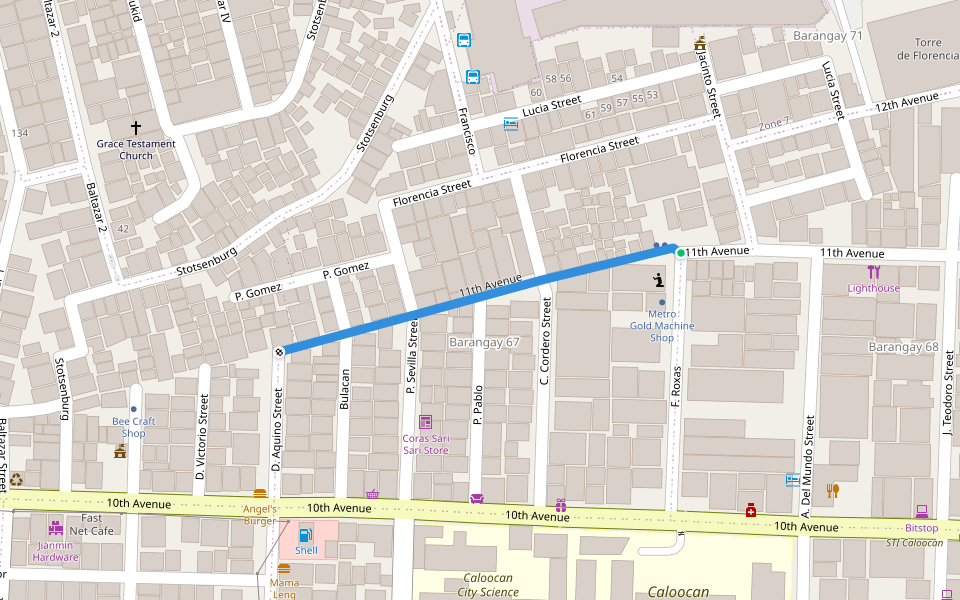 11th Avenue walking route map in Caloocan